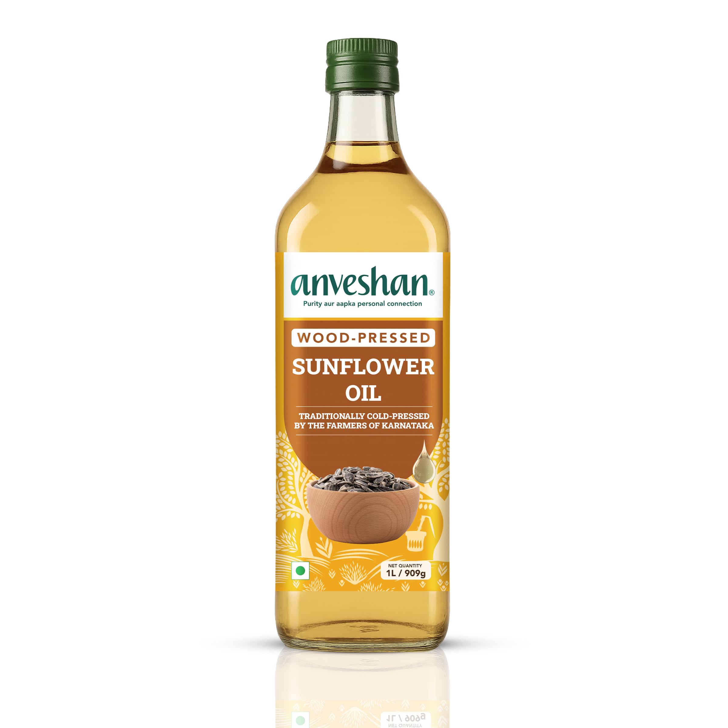 Anveshan Wood Cold Pressed Sunflower Oil 1L | Plastic Bottle | Kolhu/Chekku | Extracted on Wooden Churner | Natural | Chemical-Free | Cold Pressed Sunflower Oil for Cooking