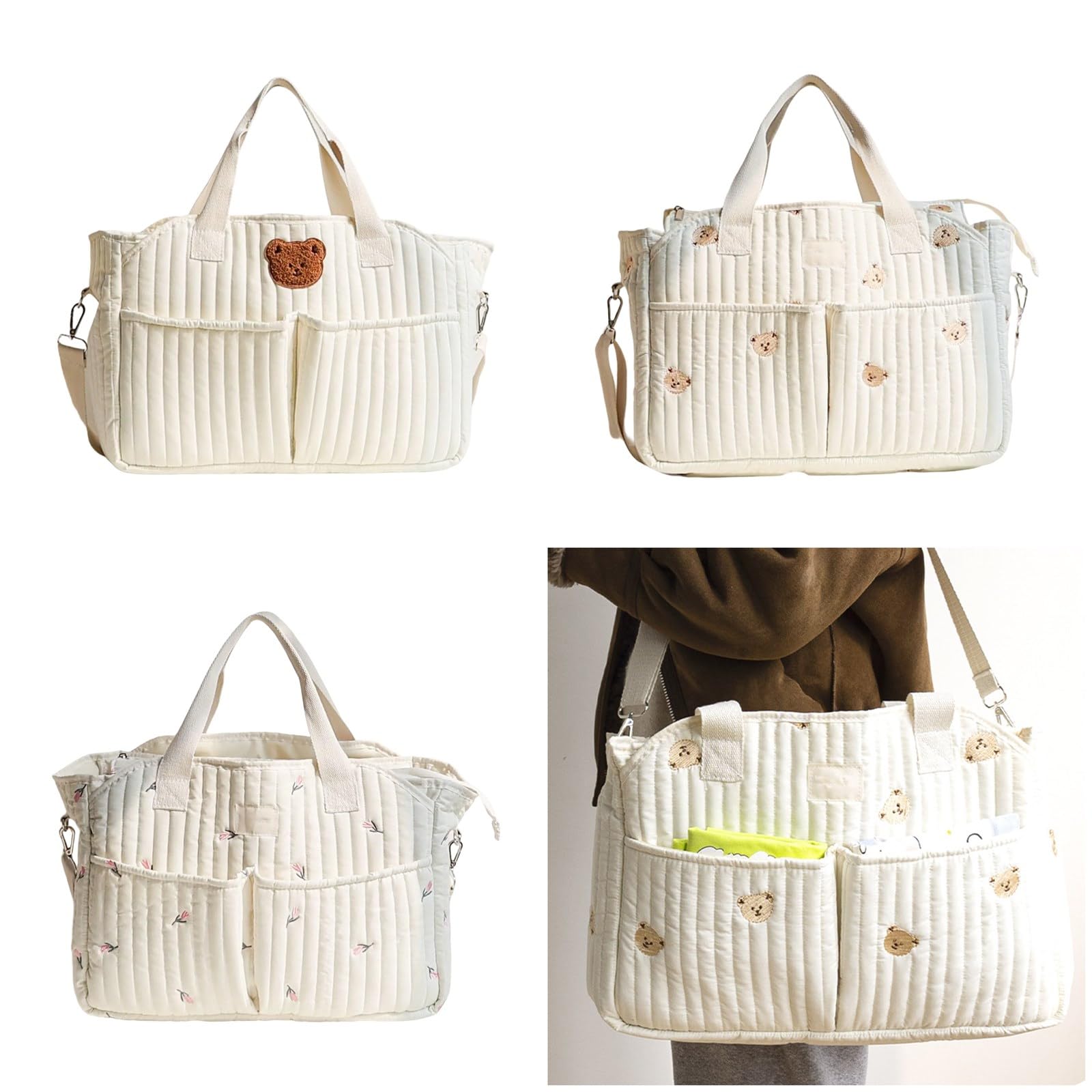 Bolsa de almacenamiento para pañales para mujer, cruzada, gran capacidad, patrón bordado para mamá, bolso de hombro elegante para mamá