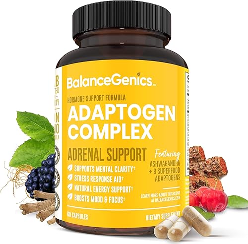 Suplemento de apoyo suprarrenal con Ashwagandha, albahaca sagrada, Rhodiola Rosea Apoya niveles saludables de cortisol y alivio del estrés, reduce