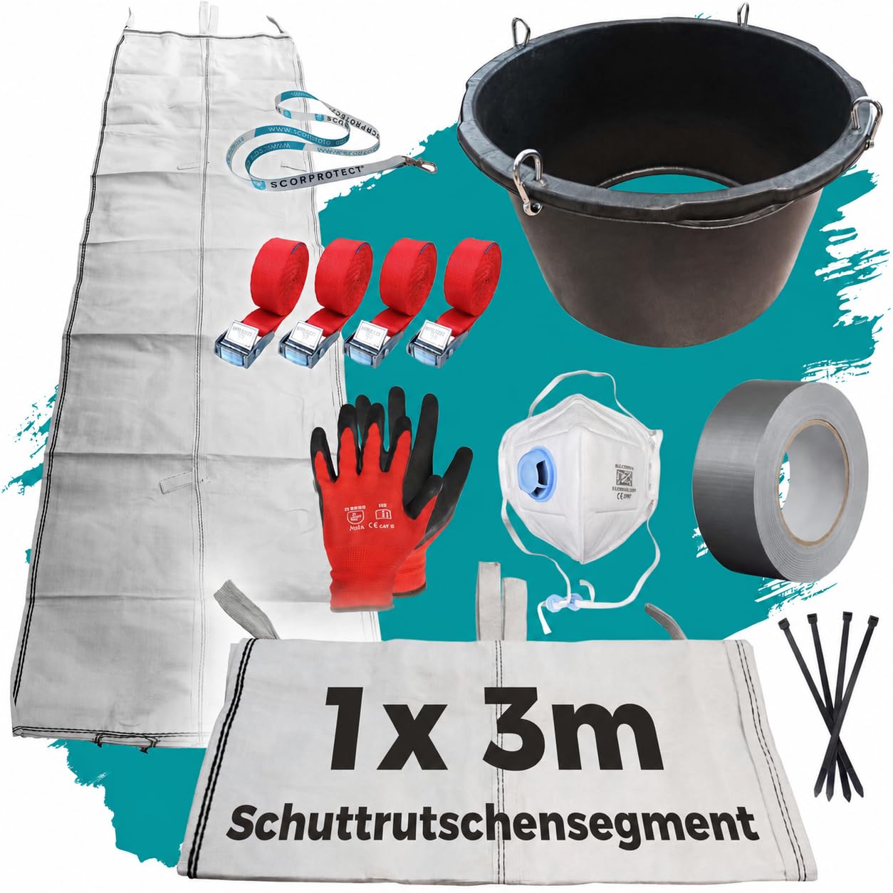 Scorprotect® Schuttrutsche Bauschuttrutsche 3 m flexibel mit Einfülltrichter und Zubehör