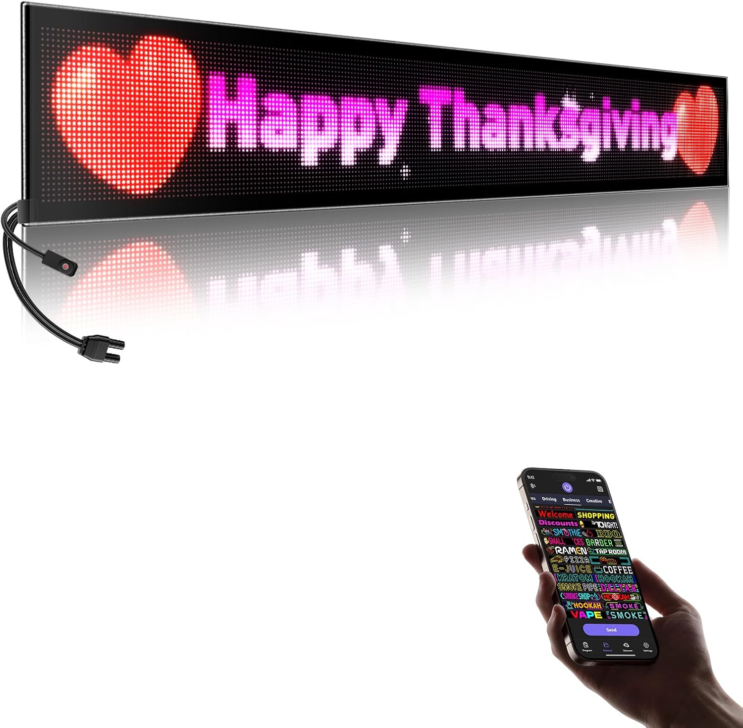 Large Programmable P5 Resolution LED Sign, Indoor Window LED Signs, Bluetooth App, for Business Bars Gaming Rooms Restaurants Festivals (49"x 8")