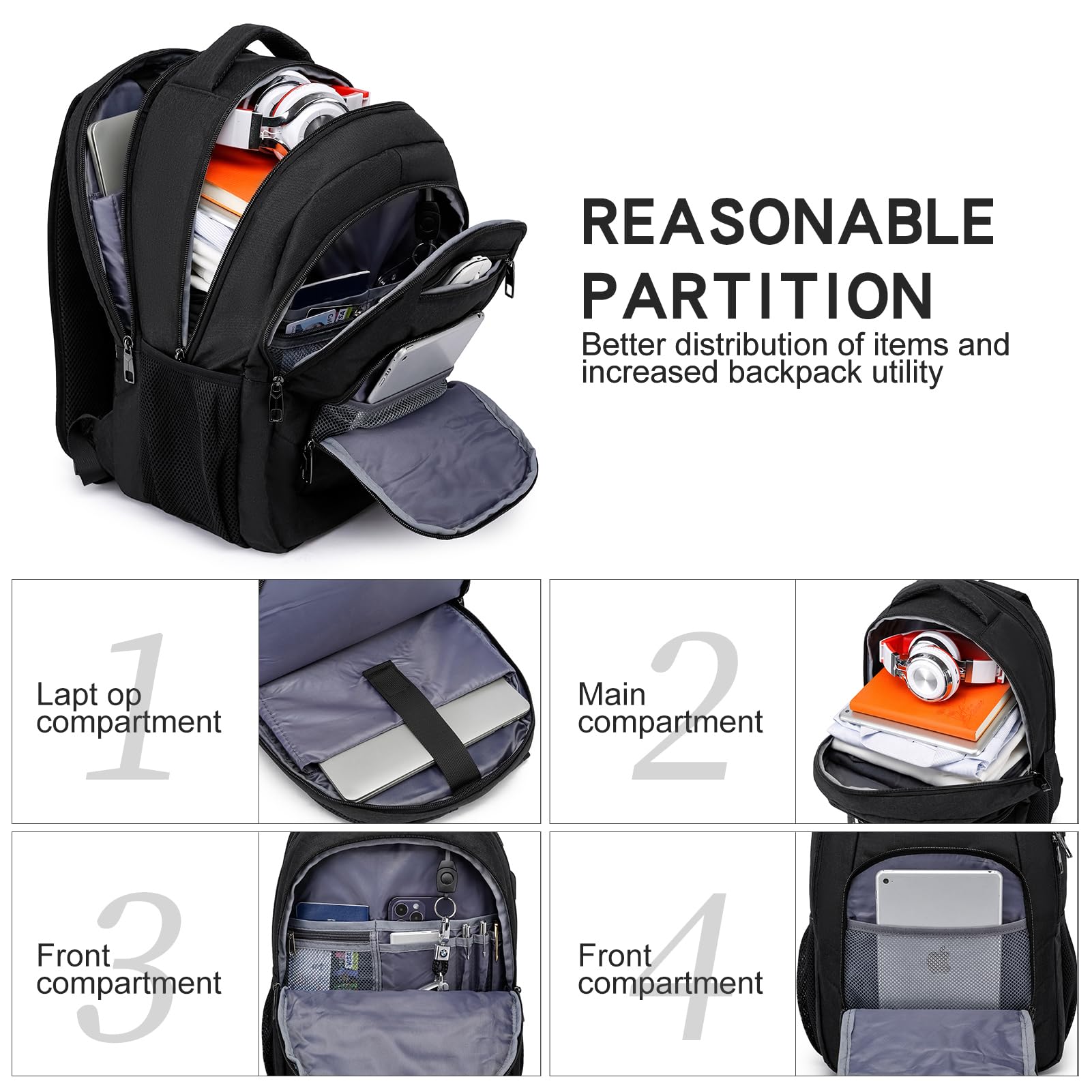Mochila para hombre, mochila de 15,6 pulgadas, mochila para hombre, mochila escolar para niños y adolescentes con puerto de carga USB para el trabajo de negocios, mochila para viajes