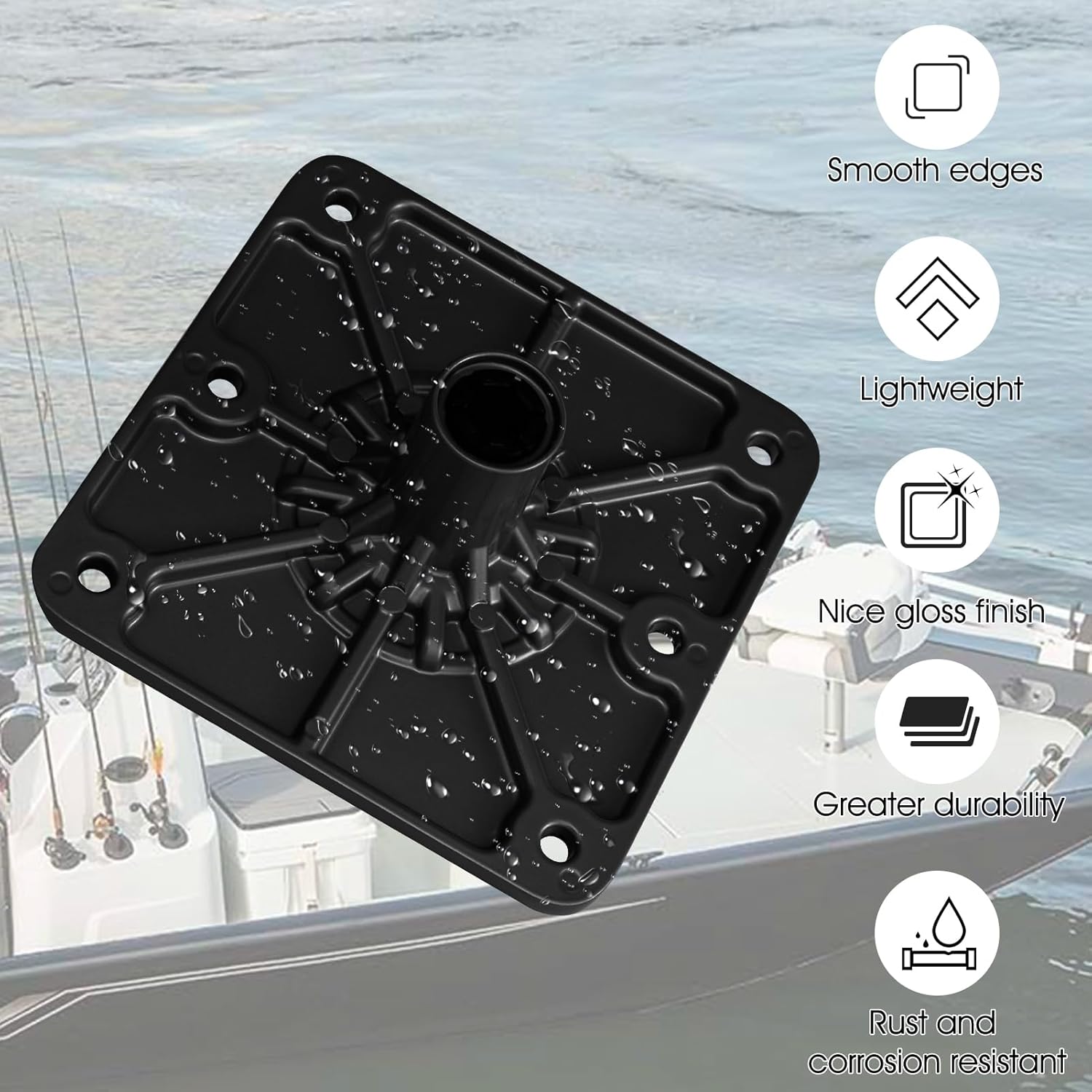 Boat Seat Base Mount Boat Seat Pedestal Base Mount Plate for 3/4" Pin Post Socket, Heavy Duty Marine Pedestal Bracket for Most Marine Fishing Pontoon Bass