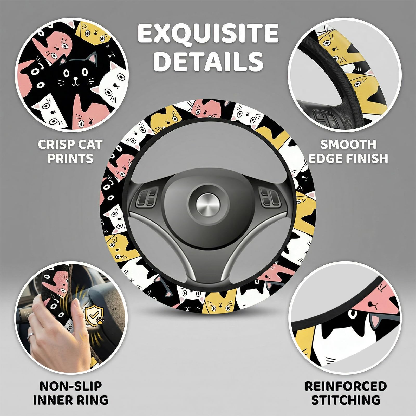 Coprivolante Auto Universale, Copri Volante Per Auto Universale, Copri Sterzo Antiscivolo, Morbido Elastico Copri Volante per Auto, Gatto