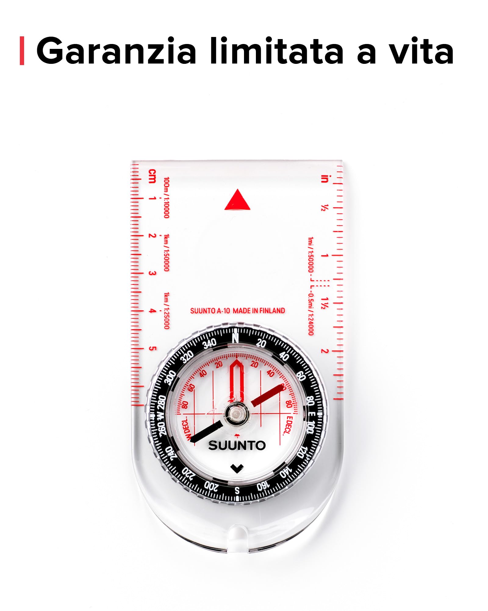SUUNTO A-10 Bussola Robusta Navigazione Professionale, Compass Multifunzione con Laccetto e Piastra, Correzione Declinazione Regolabile, Impermeabile, per Campeggio Escursioni e all’orienteering