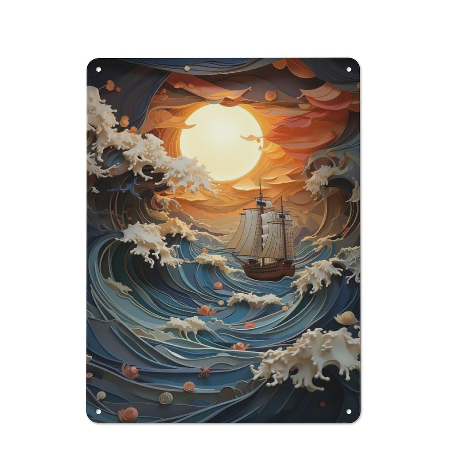 Junmoney Sailboat In Storm Art Understated Office Metal Sign 40X30cm Featuring Study Room Decor For Home Office, Reading Corner Or Bedroom