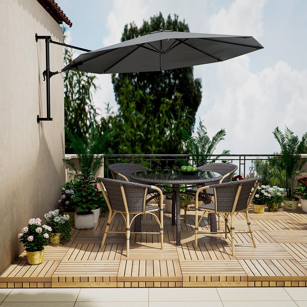 BAKAJI Ombrellone da Parete Giardino Diametro 300cm Palo Staffa Muro Decentrato Chiusura a Leva Sistema Air Vent Arredamento Salvaspazio Esterno Gazebo Piscina Terrazzo Ambienti Esterni