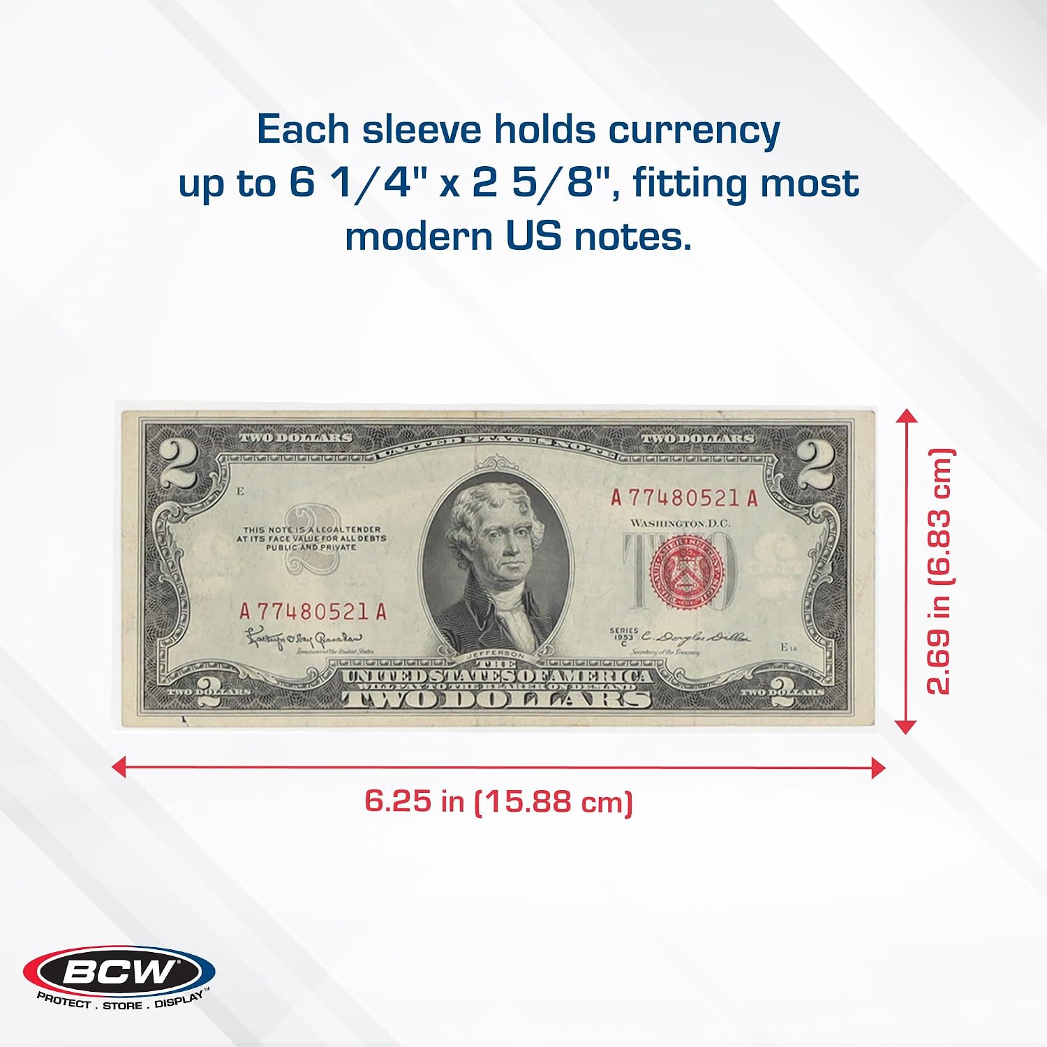 BCW Regular Bill Currency Sleeves – 200 Pack | Thin, Low-Bulk, Acid-Free Polypropylene Sleeves for US Paper Currency | Clear Protective Sleeves for Handling