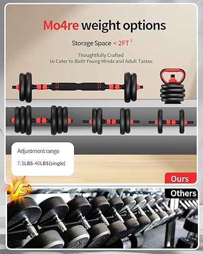 Miniatura 5 de Mancuernas ajustables, juego de pesas libres de 102030406080 libras con conector, juego de mancuernas 4 en 1 que se utiliza como barra, pesas rusas