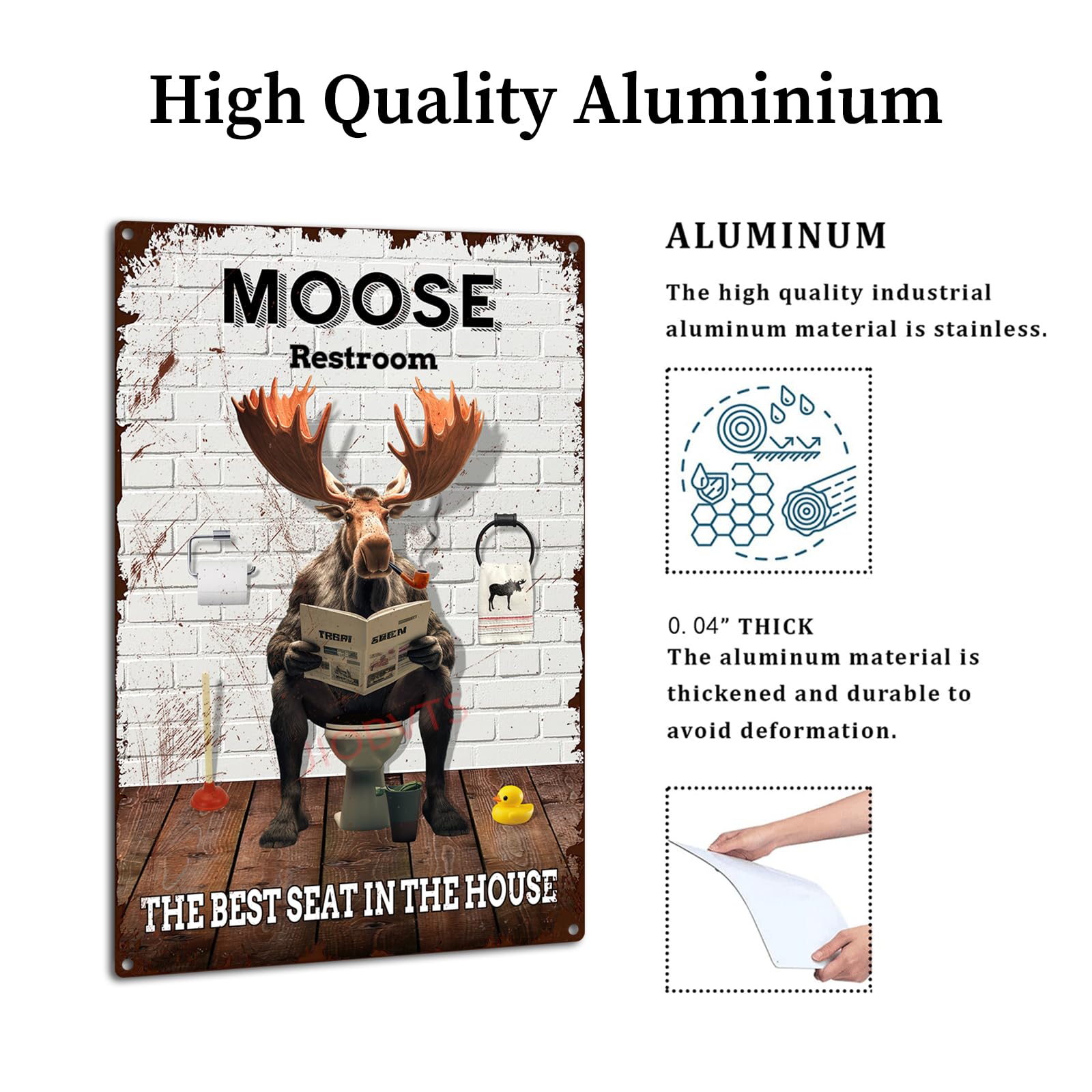 Tin Signs Vintage Moose Reading News Funny Bathroom Metal Posters Moose Lover Funny Toilets Wall Sign Restroom For Home Bathroom Toilets Bar Cafe Wall Art Decor 5.5x8in