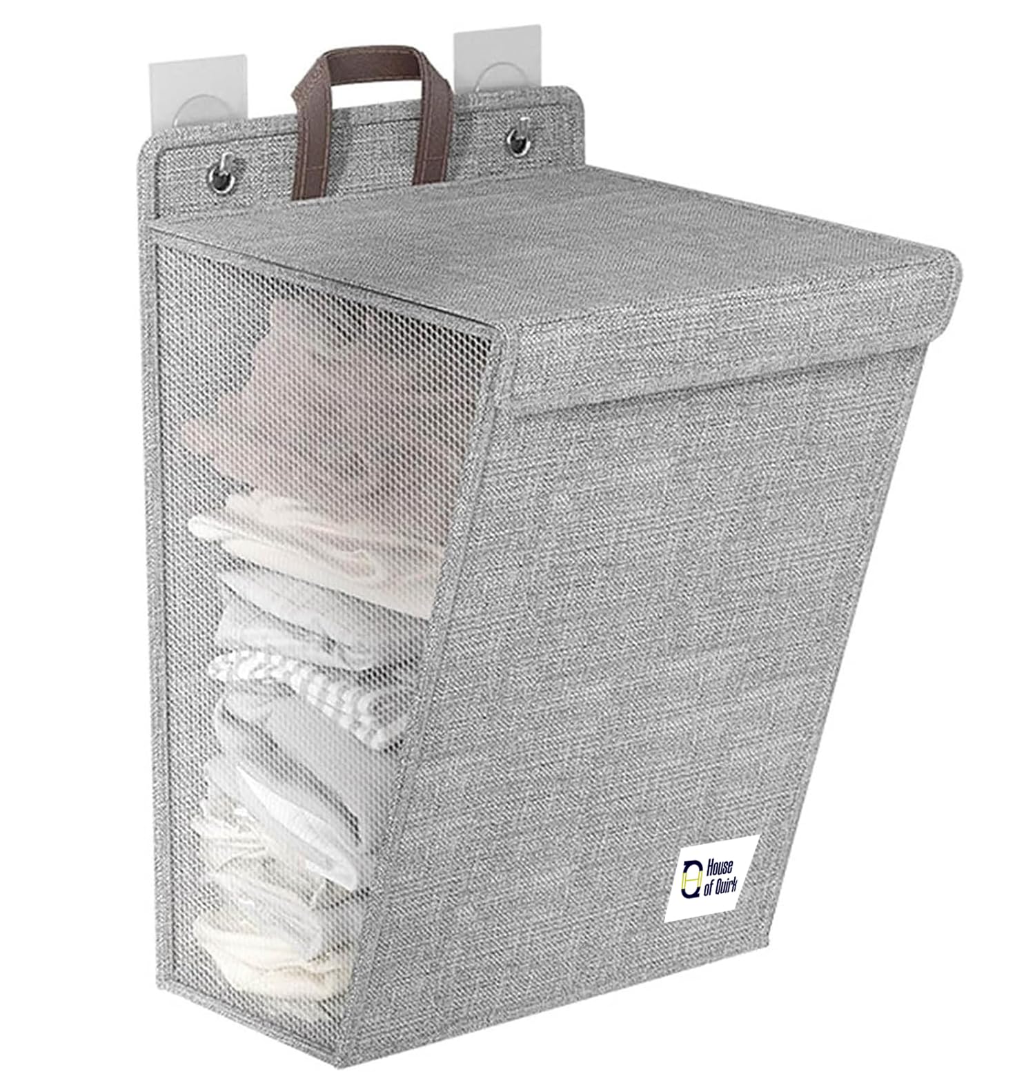House of Quirk Wall Mounted Laundry Basket, Foldable Clothes Hamper with Handles, Household Organizer Storage Bin for Bedroom Hamper (Grey, Large)-image-20