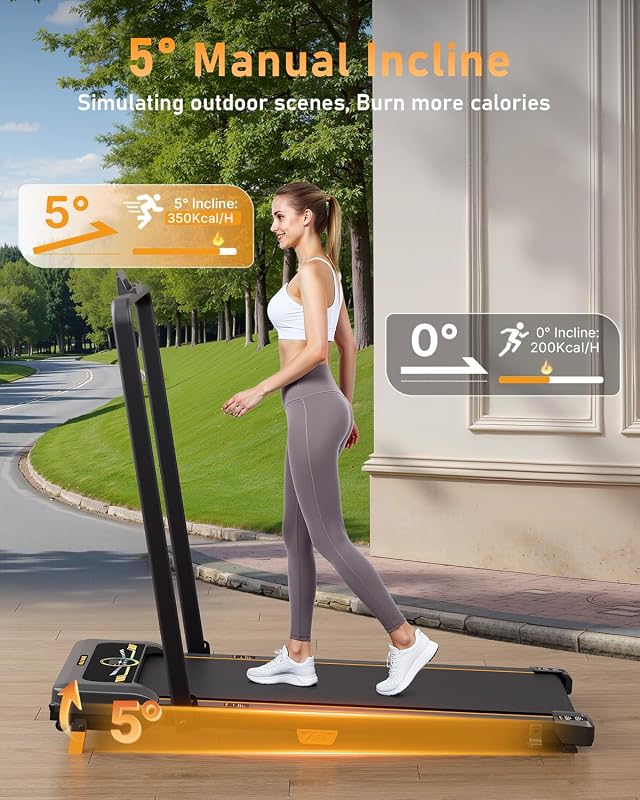 Walking Pad Treadmill, WALKWAKE 5% Incline Walking Pads, Compact Under Desk Treadmill for Home, 330lb Capacity 2.5HP Running Machine for Walking Jogging with LED Display，Black Yellow image 2