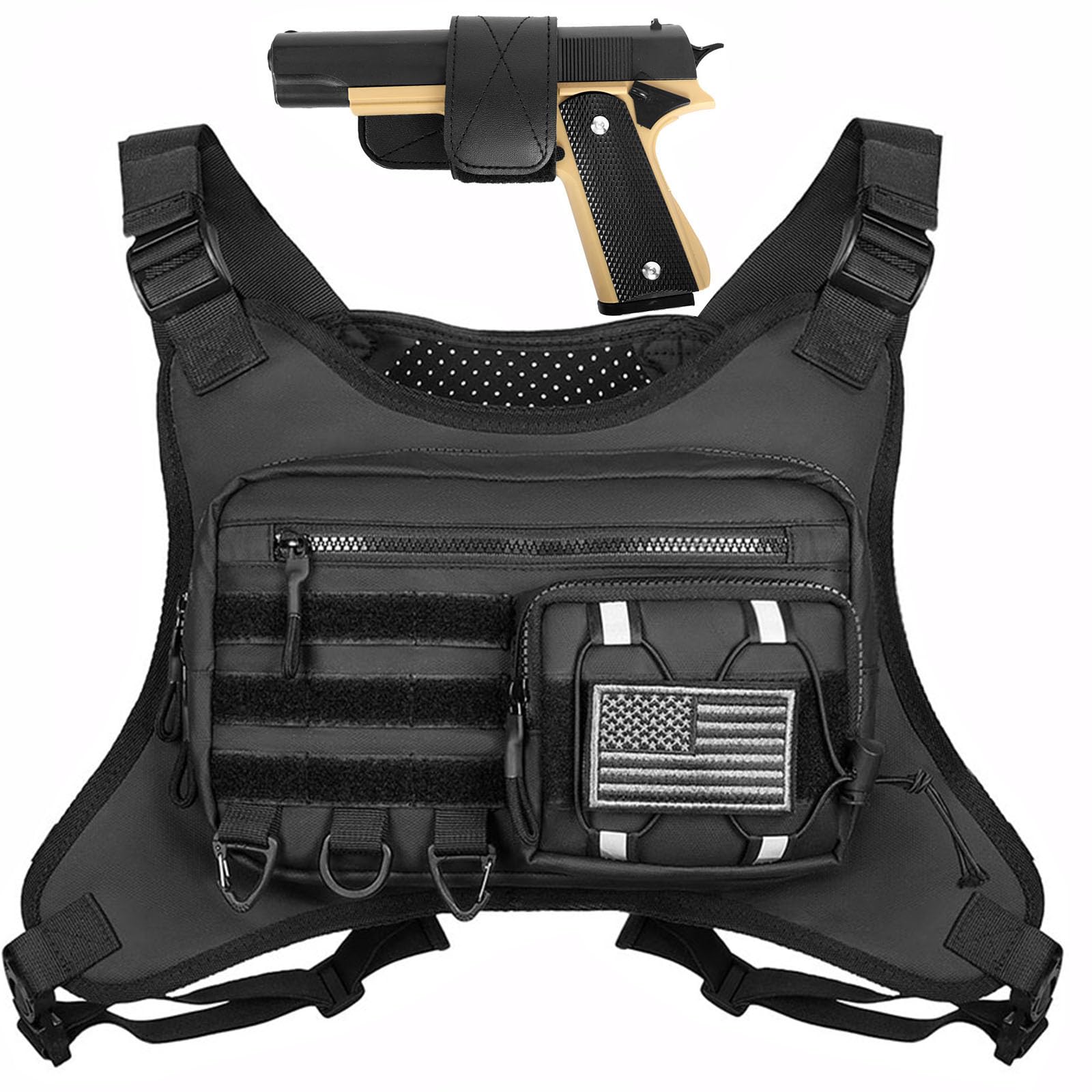 Running Chest Bag Tactical Running Vest with Pistol Holster Versatile Motorcycle Chest Pouch CCW Chest Pack