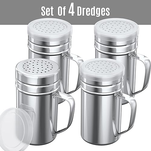 Miniatura 6 de CUSINIUM Salero grande de acero inoxidable de 14 onzas, con tapa de plástico, con asa, paquete de 4