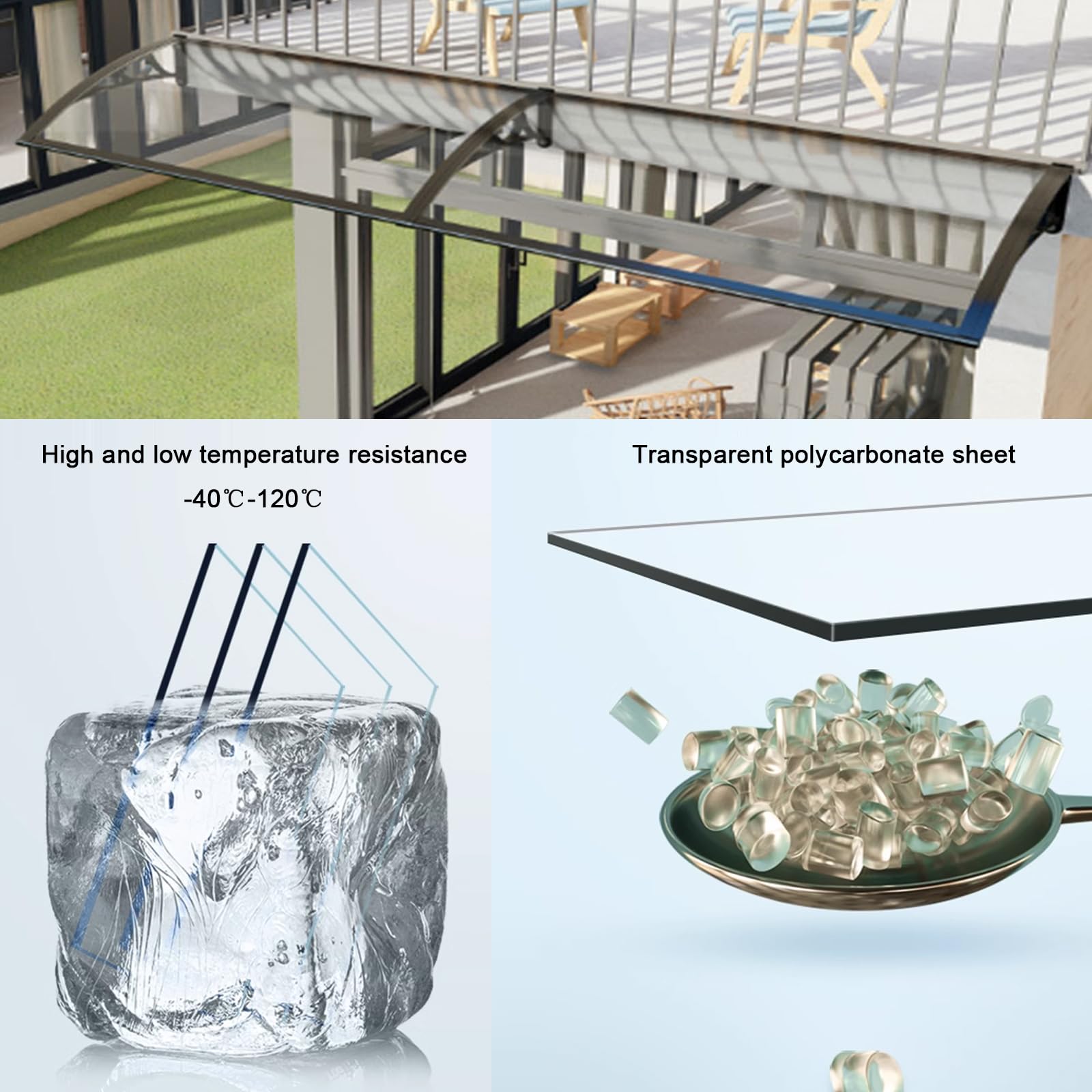 Deur Raam Luifel Luifel Veranda Shelter Polycarbonaat UV/regen/sneeuwbestendig Venster Regenopvang voor buiten, terras, tuin, voordeur, achterdeur (Kleur: Blauw, Maat: 220x60cm