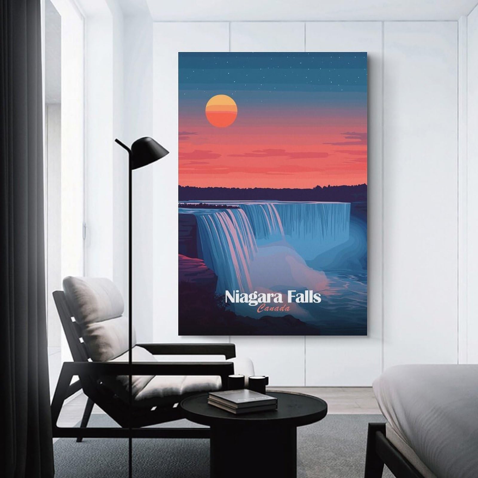 Junmoney Niagara Falls Sunset Canvas Wall Art 24x36inch(60x90cm), for Study, Office Or Focused Interiors, Home Office Artwork with Decorative Appeal
