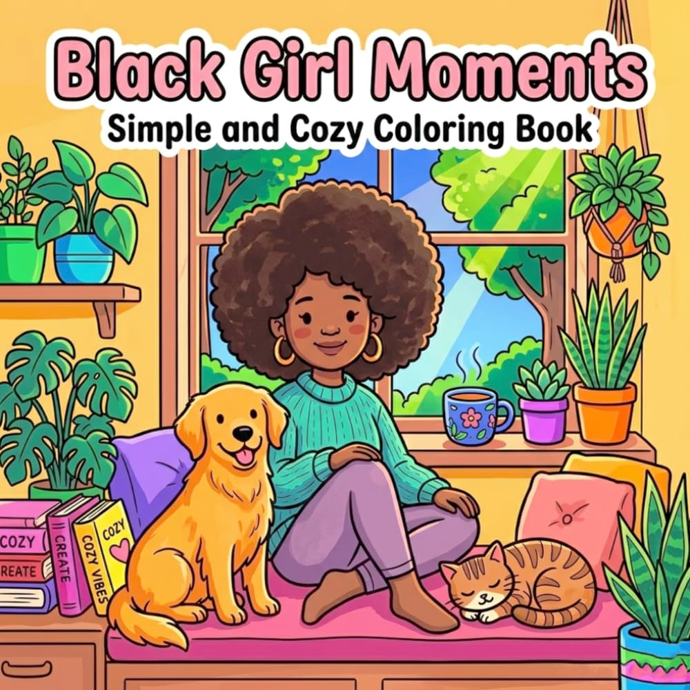 Black Girl Moments: Simple & Cozy Coloring Book: Relaxing, Cute & Aesthetic Coloring Pages Featuring Everyday Joy, Self-Care, and Cozy Moments for Black Girls & Women