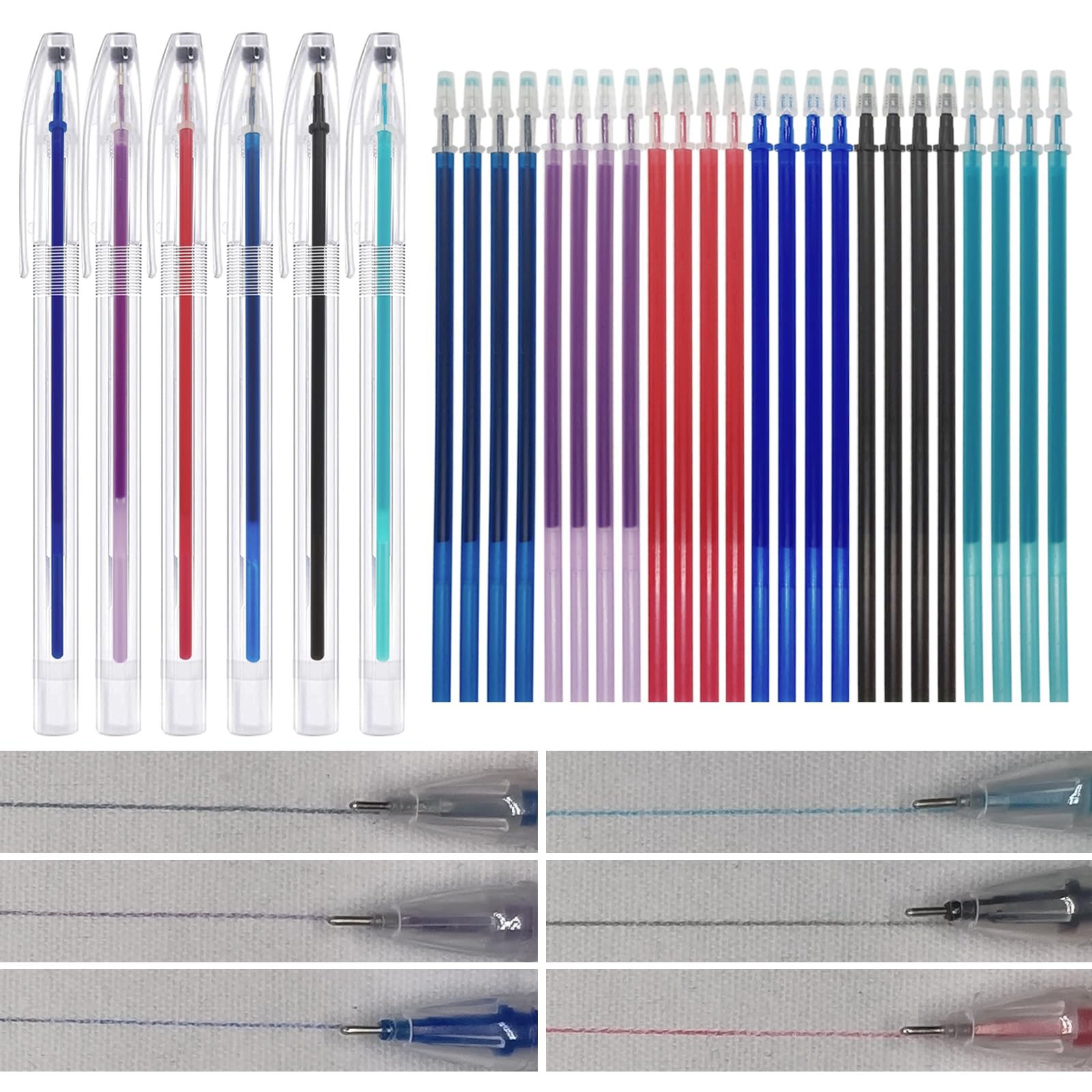 6 Heat Erasable Pens Fabric Marker Barrels, 6 colors 24 Refills. Fabric Markers are Suitable forquilting Supplies, Sewing Supplies,Embroidery Tools
