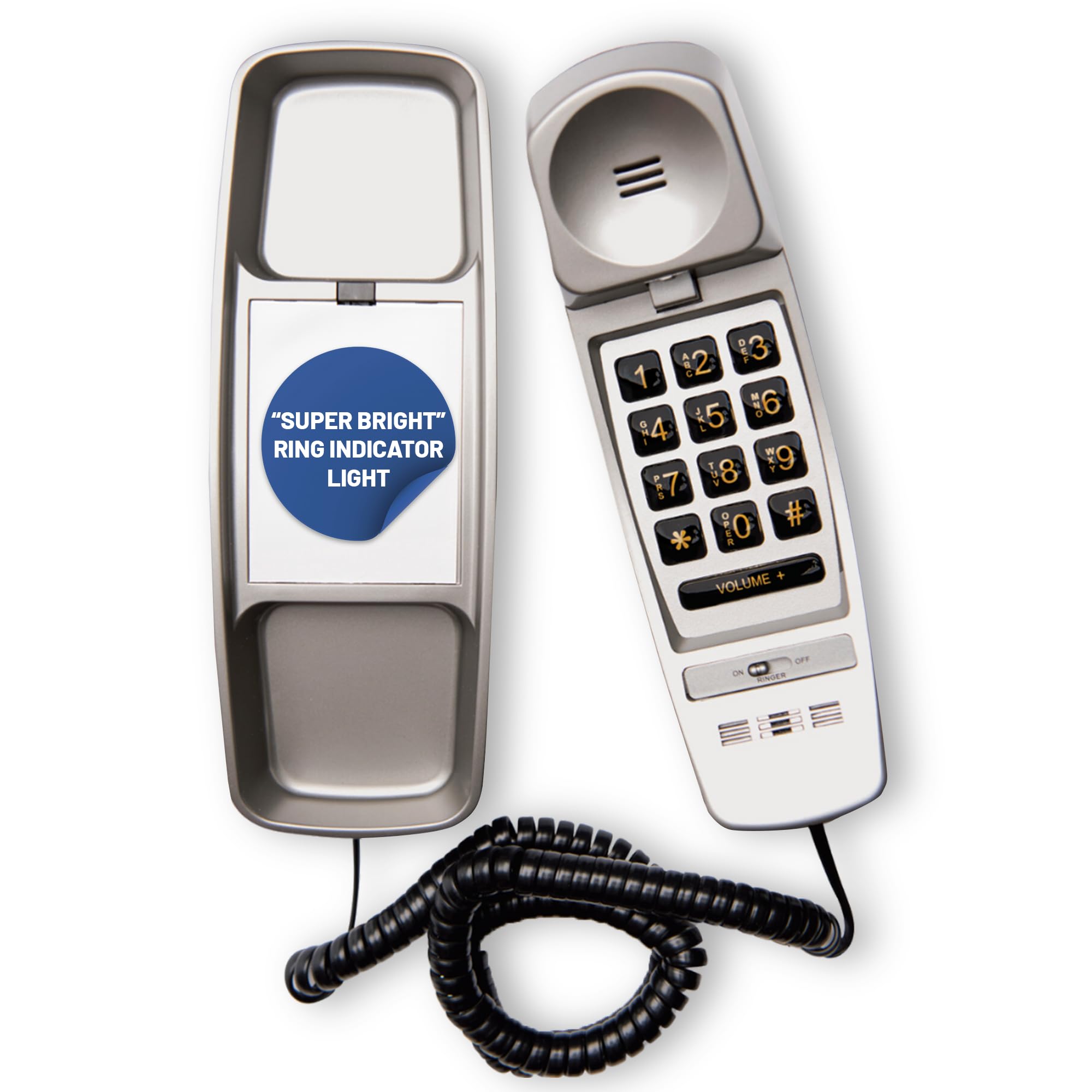Med-Pat TL-460 Trimline Telephone - Corded Landline Phone w/Ring/in-Use Light Indicator - Increase Button for Hearing Impaired - Large Full Volume