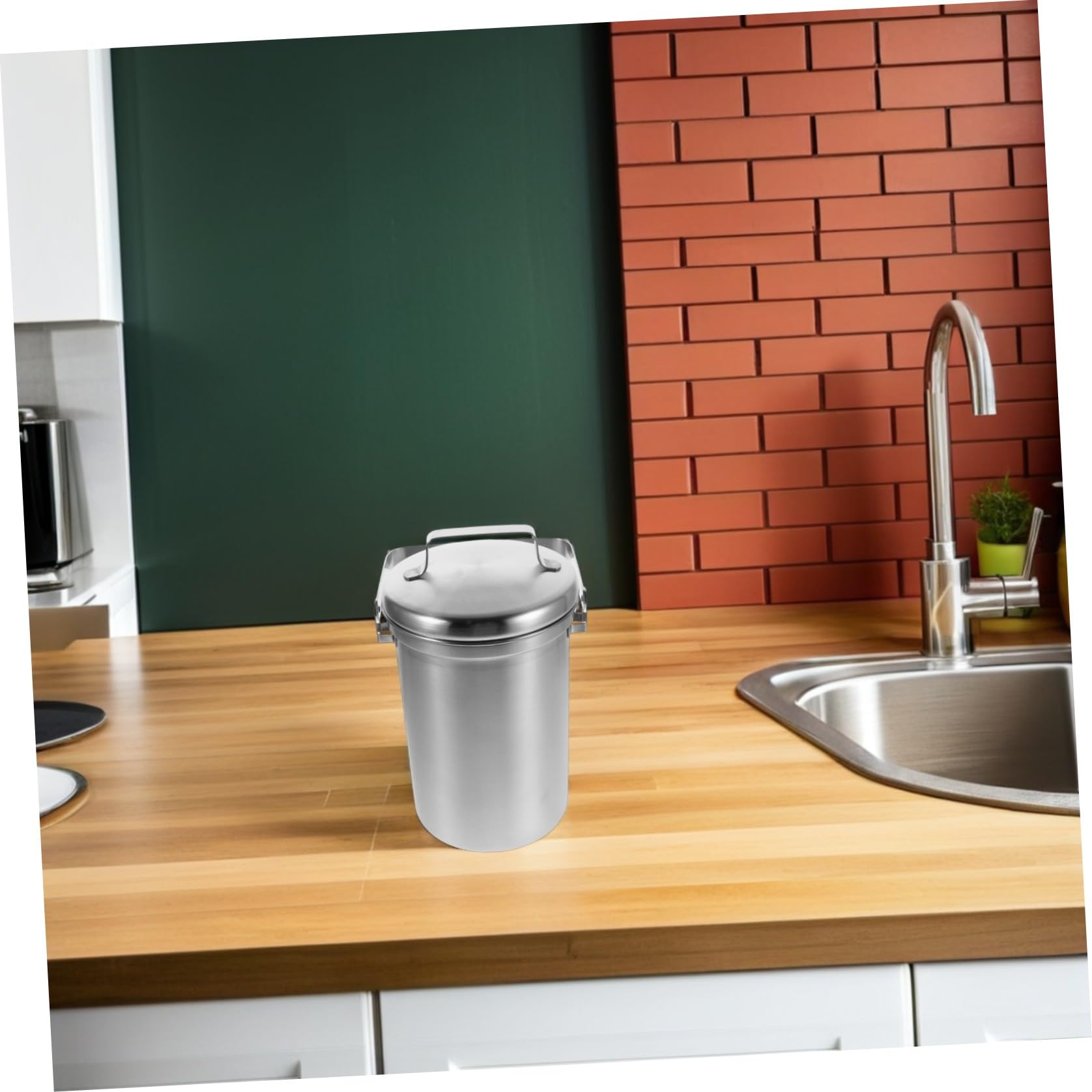 Lurrose Poubelle Compost la Cuisine en INOX 3L Couvercle Étanche, Bac à Déchets Alimentaires pour Recyclage Domestique et Usage en Intérieur