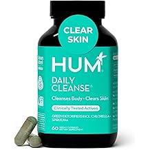 HUM Daily Cleanse Acne Supplements for Women &amp; Men, Gentle Digestive Cleanse for Clear Skin Support, Zinc, Spirulina, Chlorella, Detoxifying Herbs, Organic Algae, Skin Vitamins Supplement, 60 Capsules