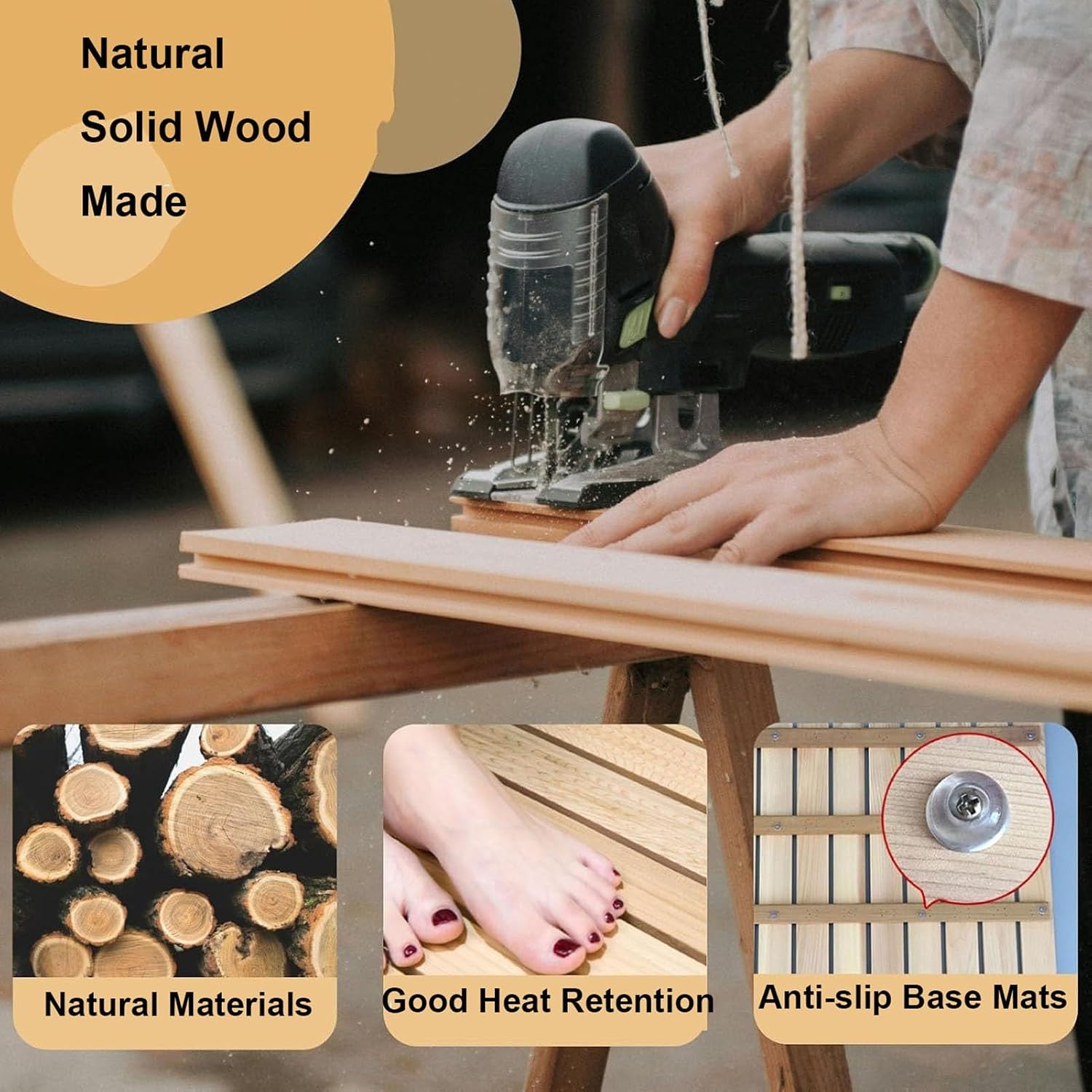 Premium Solid Wood Bath Mat for Shower, 20 24 26 28 30 32 34 36 inch Long Bathroom Drain Board, Water Proof Bathtub Mat with Non-Slip Foot Pads ＆ Handle(27x42in(68.5x106.6cm))