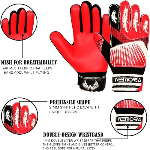 Miniatura 2 de WEMORA Guantes de portero de fútbol para niños, jóvenes, niños y jóvenes, 0.157 in, antideslizantes, de látex, agarres de palma, guantes de portero