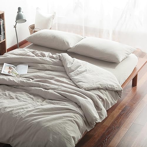 Miniatura 10 de Eikei - Juego de funda de edredón de algodón lavado cambray, color sólido, estilo casual, moderno, relajado, suave, aspecto arrugado natural (tamaño
