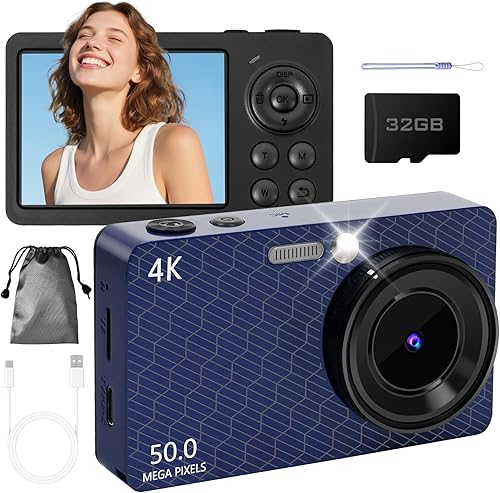 Cámara digital para enfoque automático de fotografía, cámaras de apuntar y disparar 4K 50MP con tarjeta SD, cámara de vlogging para grabación de