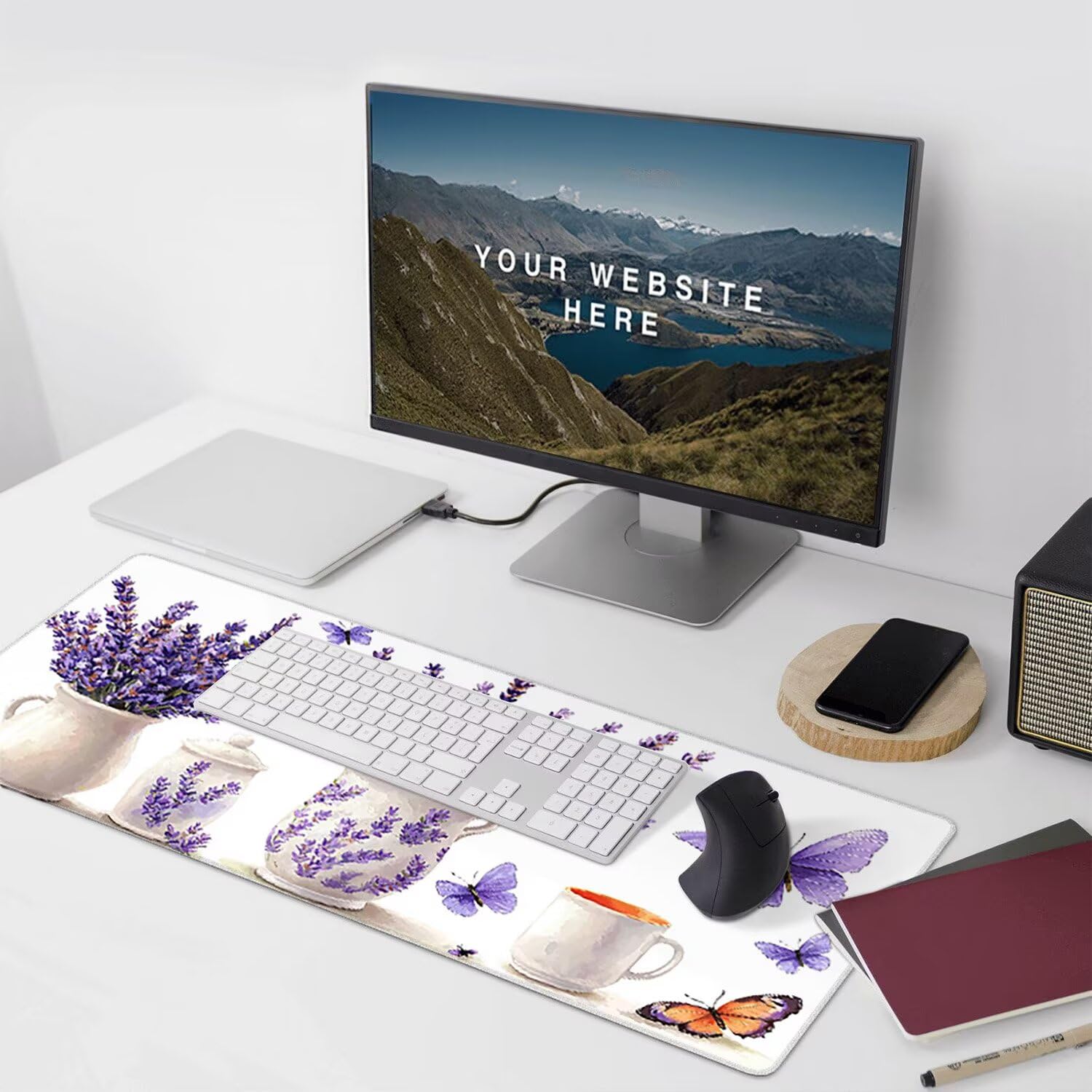 Podkładka pod mysz do gier XXL Mousepad 1000 x 500 mm, duża podkładka pod biurko z antypoślizgową gumową podstawą dla graczy, poprawia precyzję i szybkość (lawendowe motyle) X-935