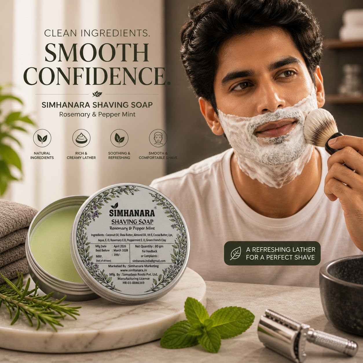 Simhanara Rosemary & Peppermint Shaving Soap