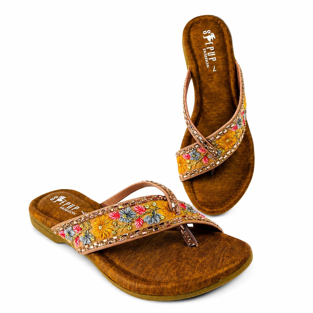 Women's Embroidered Toe Ring Flat Sandals | Ethnic Floral Slip-On Casual Comfort Chappals for Daily Wear, Party & Festive Occasion-image-19