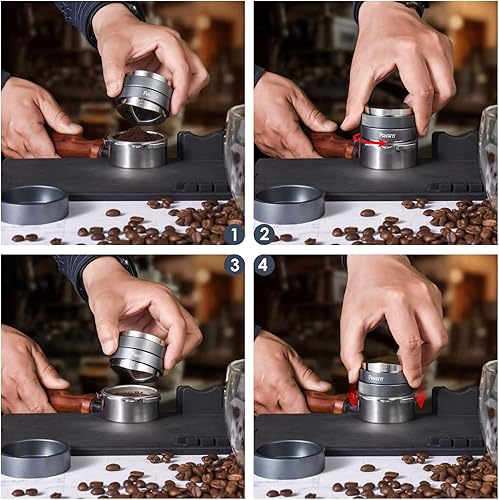 Miniatura 4 de Distribuidor e manipulador de cuña de espresso de 2.008 in, herramienta de distribución de café de doble cabezal Pavant con base en forma de V,