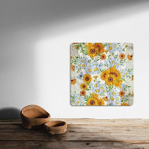 Miniatura 4 de Letrero de metal de girasoles de granja otoñal de 12 x 12 pulgadas, placa de lata retro de granja dorada, girasoles florales, pintura al óleo, placa