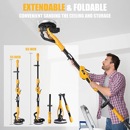 Miniatura 5 de Alloyman Lijadora de paneles de yeso, lijadora eléctrica de paneles de yeso de 1050 W con colección de polvo al vacío, lijadora de pared de 2100 RPM