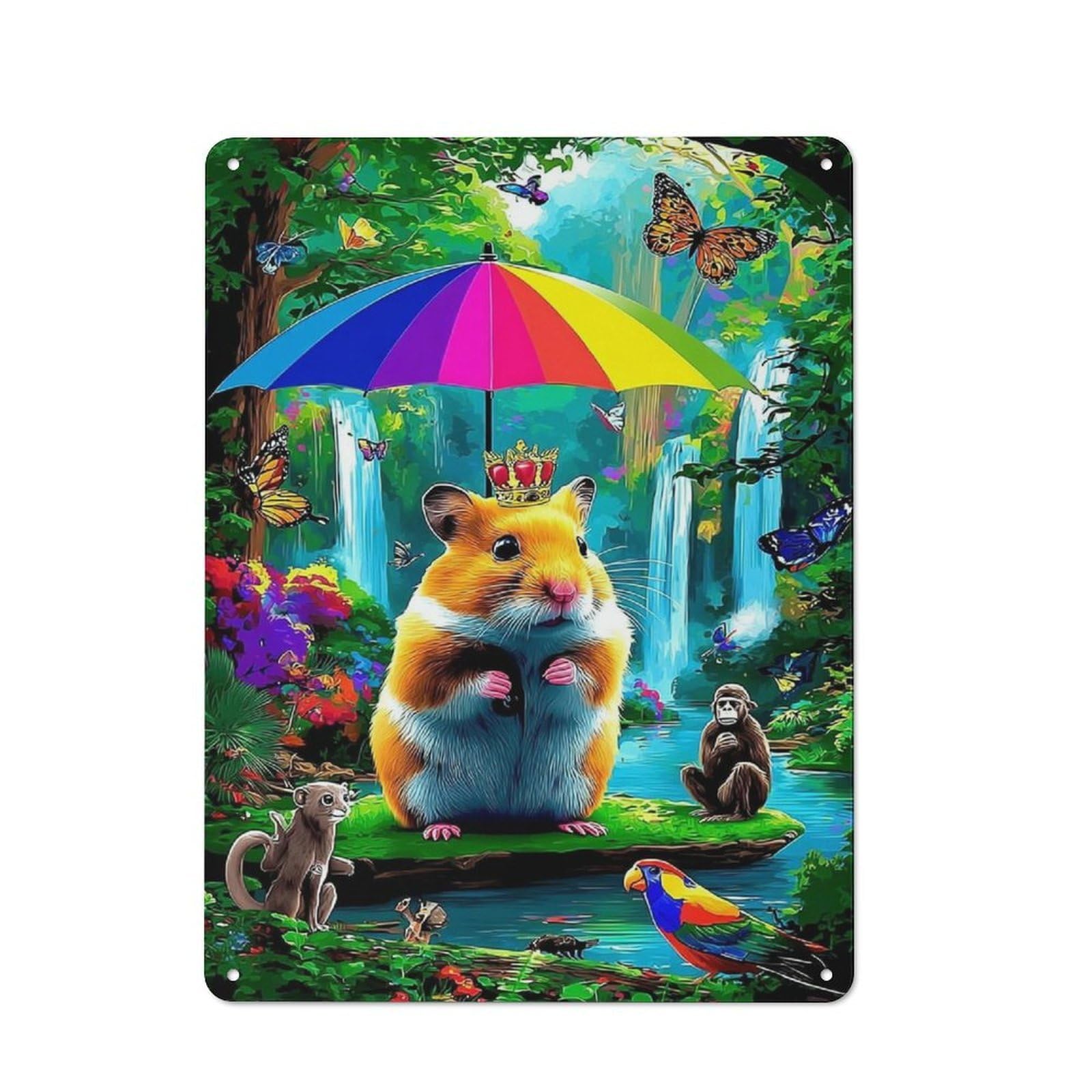 Junmoney Royal Hamster In A Colorful Forest Tin Sign 40X30cm With For Living Room Wall, Rustic Decor, For Living Room Decor Lovers
