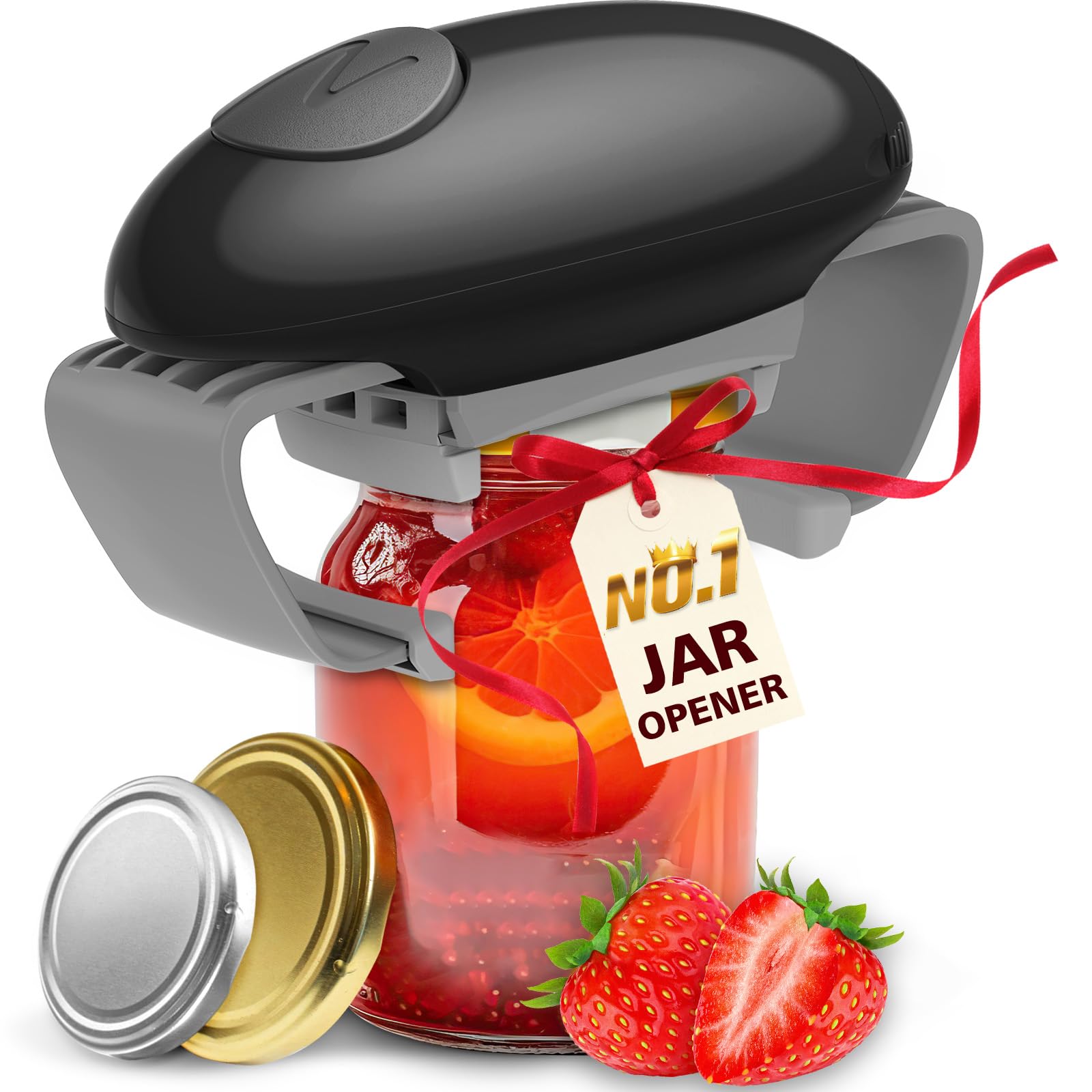 Higher Torque Electric Jar Opener for Seniors with Arthritis Fit Almost Jar Size, Strong Tough Automatic Jar Opener for Weak Hands, Hands Free Battery Operated Bottle Opener for Arthritic Hands, Black
