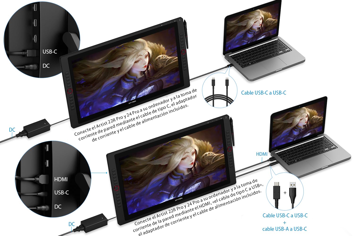 XP-PEN Artist 24 Pro - Tablet Graphqiue con Pantalla 2K QHD de 23,8 Pulgadas, lápiz Capacitivo pasivo 8192 Niveles Conexión USB-C - Compatible con Windows/Mac/Android | Tableta Dibujo Digital Profesional para Dibujar