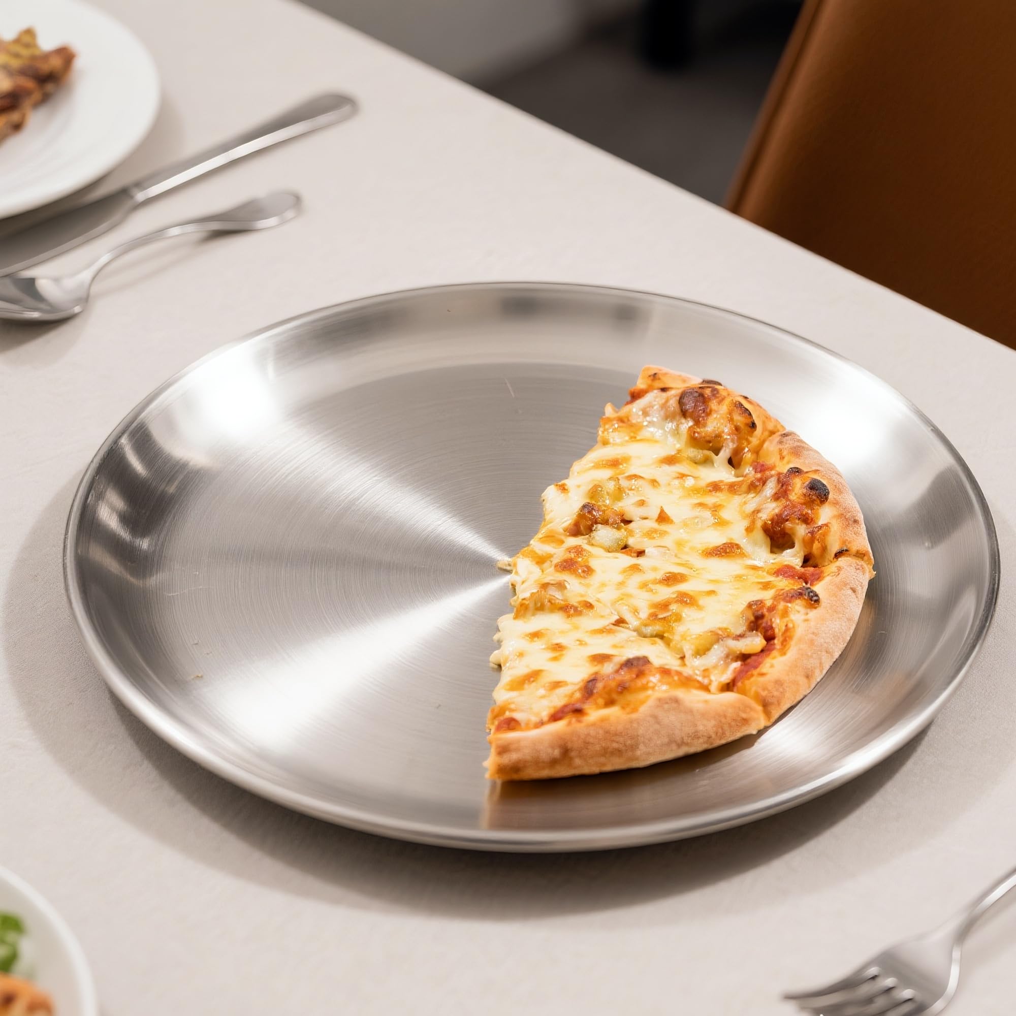 Sartén para pizza de 13½ pulgadas para horno, antiadherentes, grandes, redondas, de acero inoxidable, bandeja de pizza duradera y no tóxica para galletas, pastel de pizza, fácil de limpiar y 6
