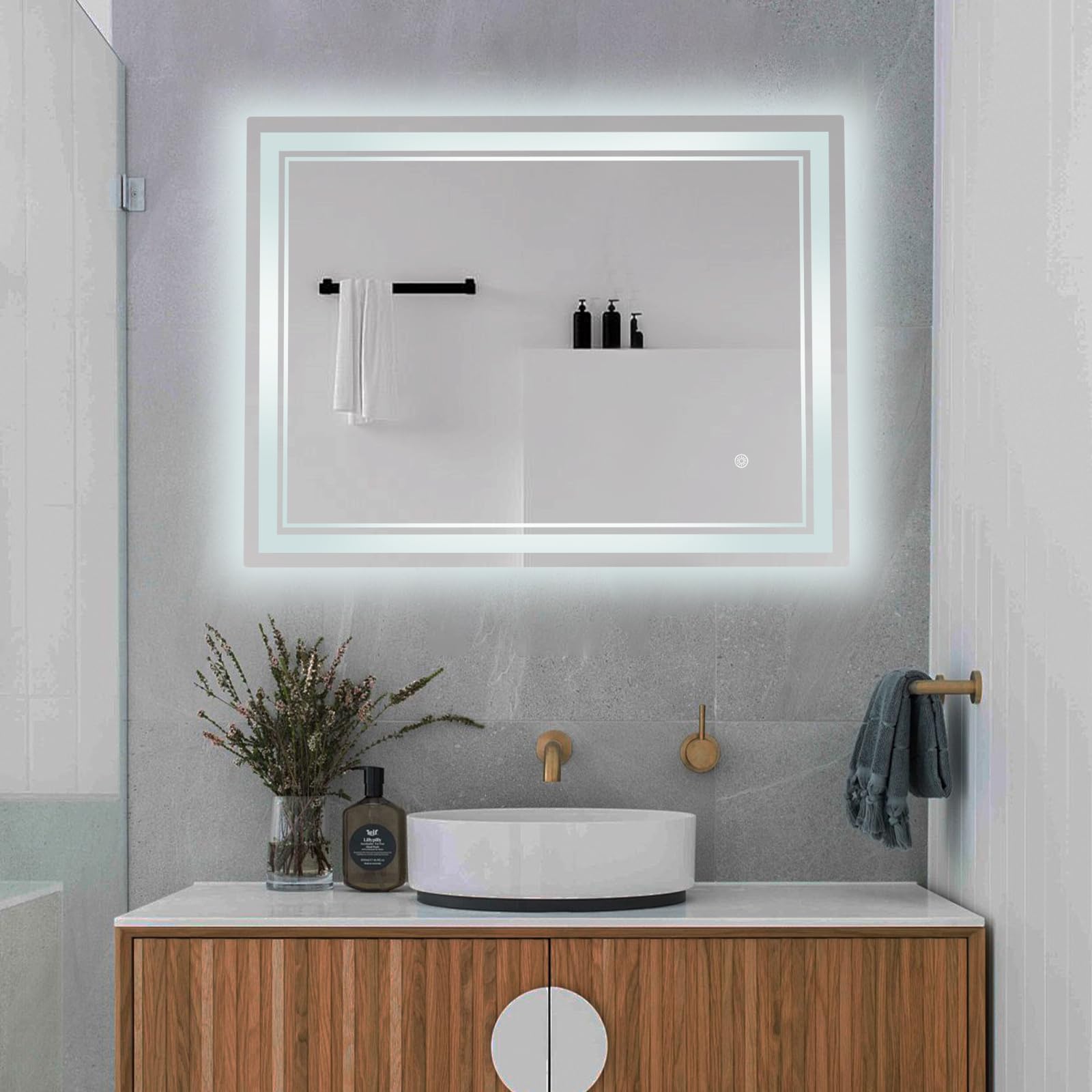 Espejo de baño con iluminación LED, espejo de baño con iluminación, 3 temperaturas de color, resistente al agua IPX4, control táctil, con función de memoria (80 x 60 x 2,5 cm)
