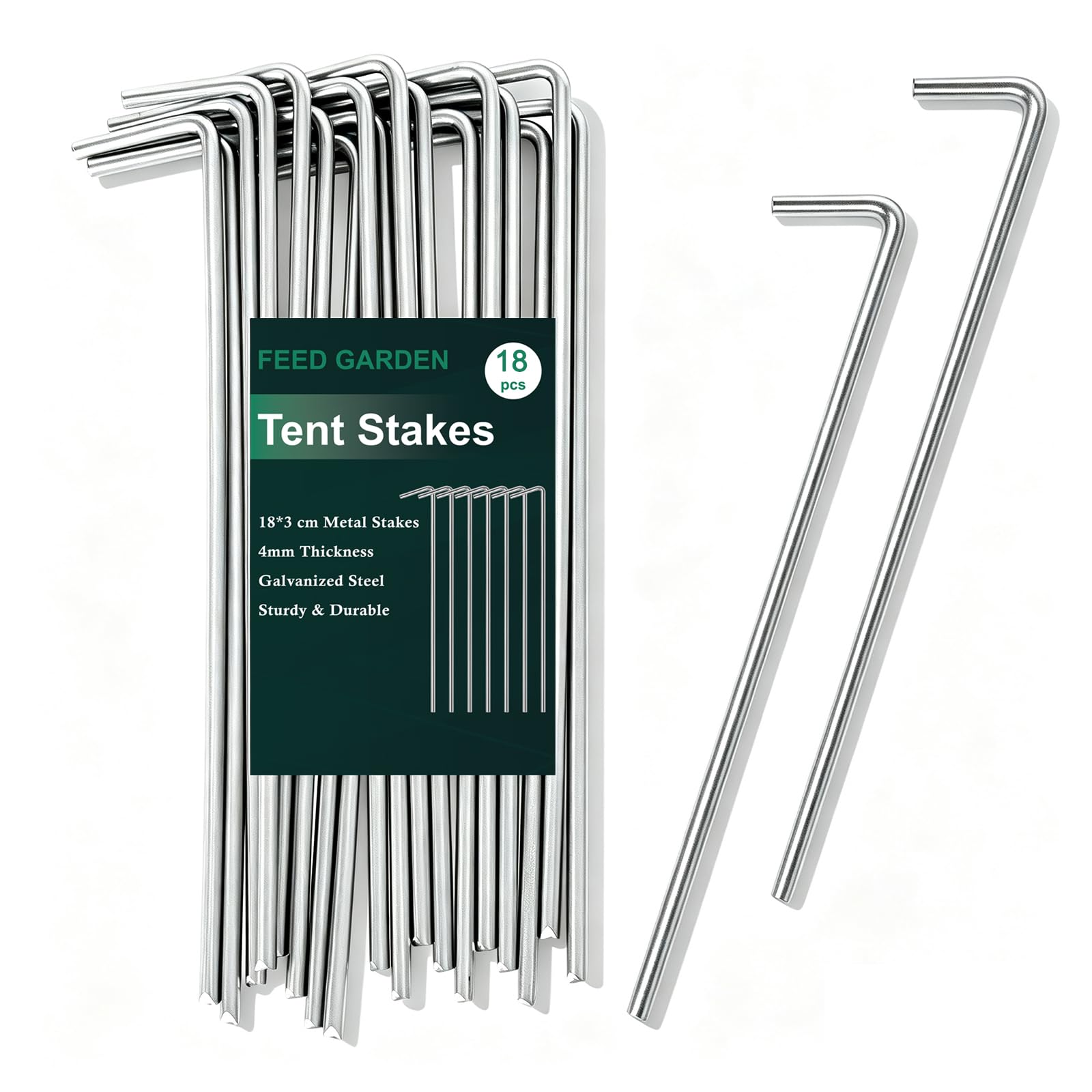 FEED GARDEN Paquete de 50 estacas inflables para tienda de campaña de 7 pulgadas, para decoración al aire libre, pinzas de metal, ganchos de jardín resistentes, picos para tienda de campaña, toldos,