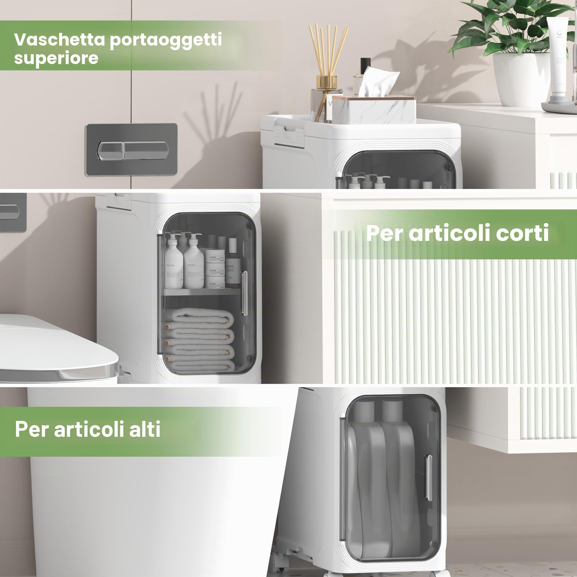 Mobile da bagno, mobile da pavimento, in plastica, con porta, carrello piccolo, impermeabile, con ruote, per soggiorno, cucina, 21 W x 67 x 34 D, 2 livelli