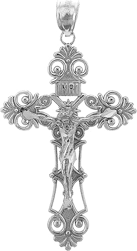 Colgante "INRI" de plata de ley 925 con crucifijo floral - Solo colgante, Metal, no conocido