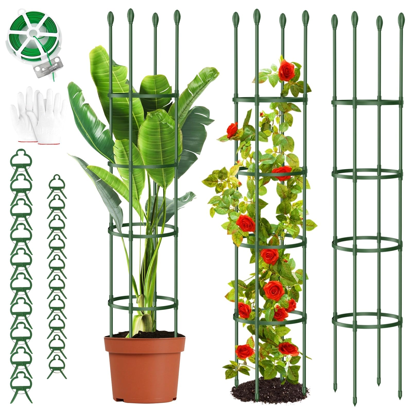 4 PCs 47” Tall Tomato Cages I Upgraded Garden Trellis for Climbing Plants I Heavy Duty Plant Support Garden Tomato Trellis for Potted Plants Vegetable Fruit Crop Flower Vine Indoor Outdoor
