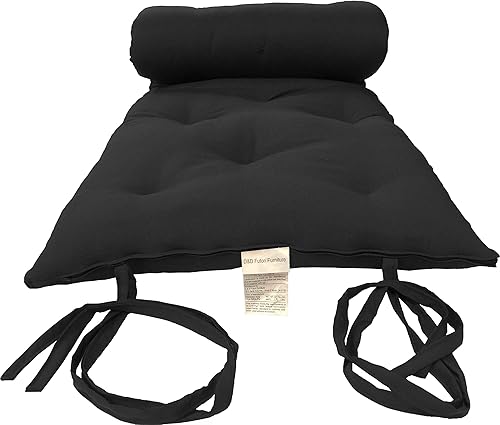 D&D Futon Furniture Colchón tradicional japonés con ruedas, cama plegable, bateo de algodón/espuma/fibra de poliéster Shikifuton (negro, 80 x 60 x 3