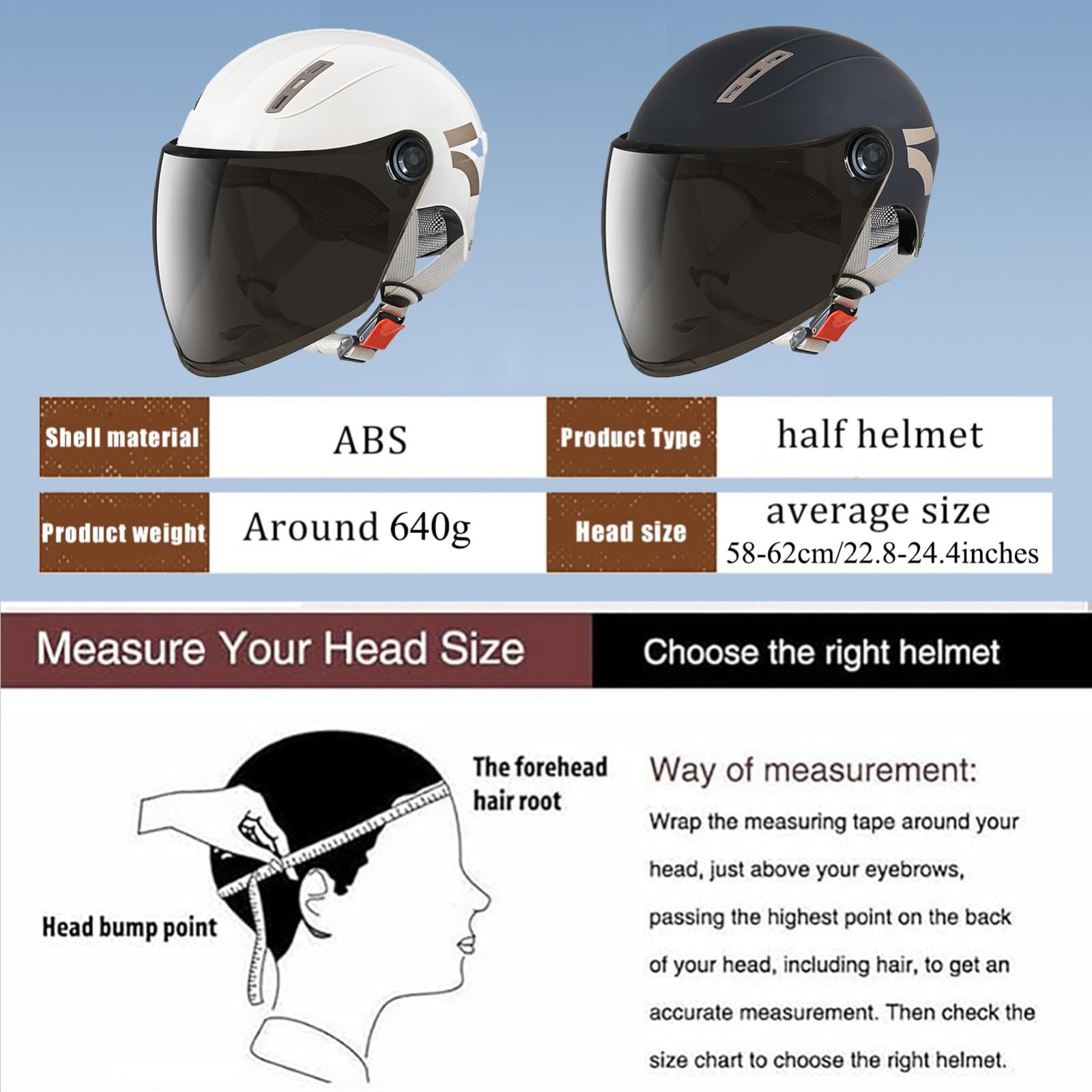 Kask półtwarzowy, skuter rowerowy kask cruiser dla dorosłych, mężczyzn i kobiet, regulowany kask motocyklowy do ATV i roweru elektrycznego, homologacja ECE