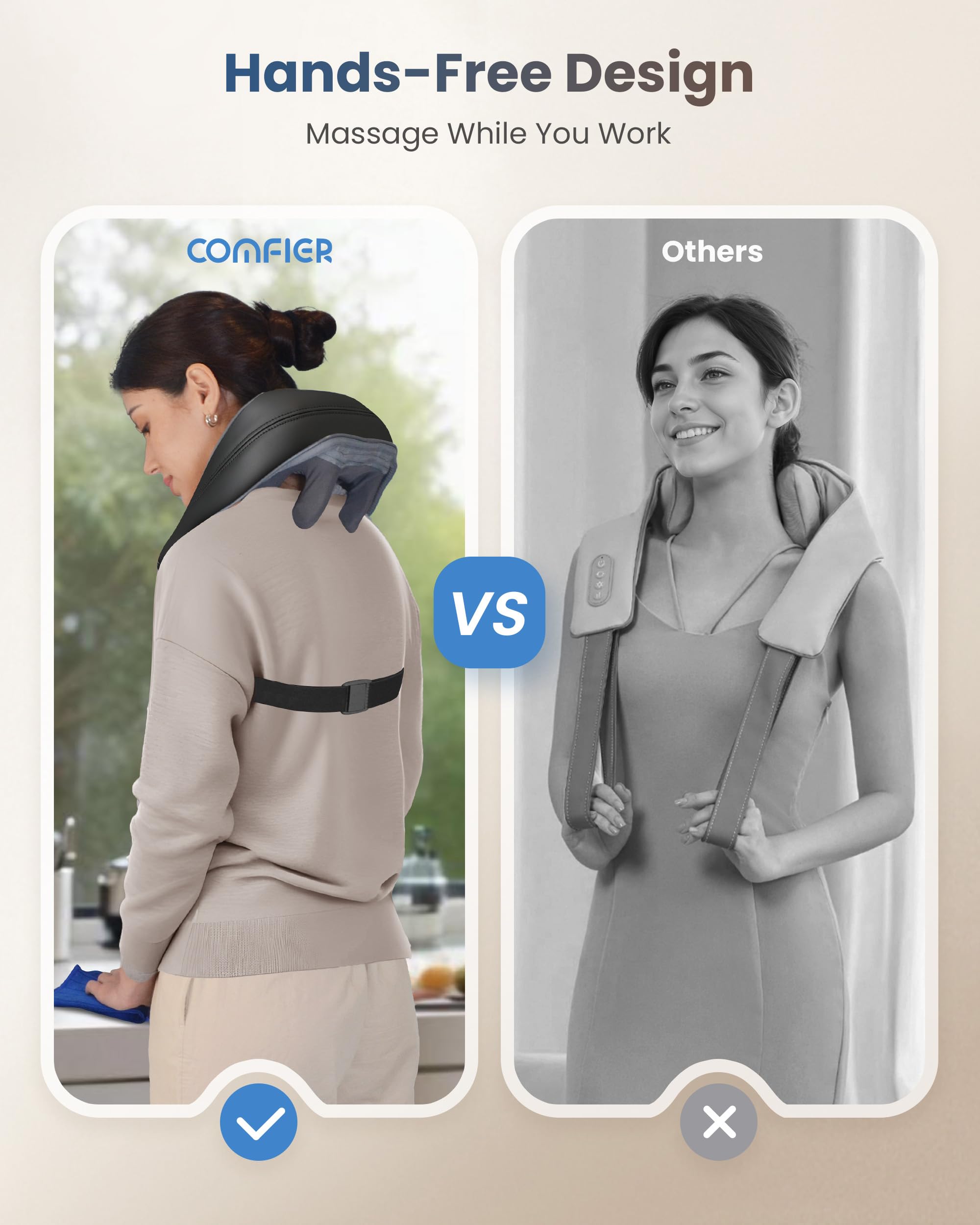 COMFIER Masseur 4D pour le cou et les épaules avec chaleur, masseur dorsal sans fil pour soulager la douleur, oreiller de massage mains libres Shiatsu, cadeau pour maman papa