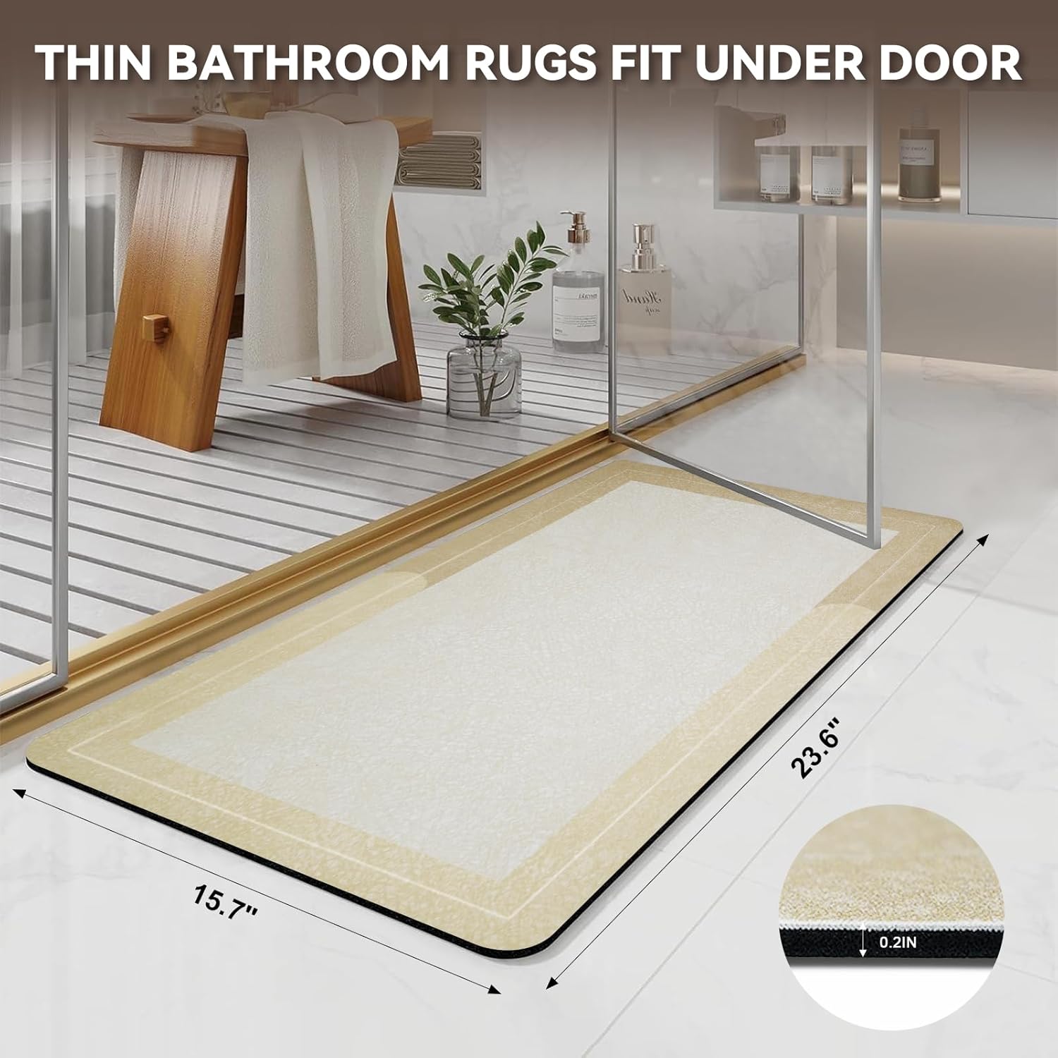 Diatomaceous Earth Bath Mat Super Absorbent Quick Dry Diatomite Stone Bath Mat Non Slip Shower Mat Thin Bathroom Mat Fit Under Door, Bathroom Floor Mat for in Front of Bathtub Showe,15.7"x23.6", Beige - Image 2