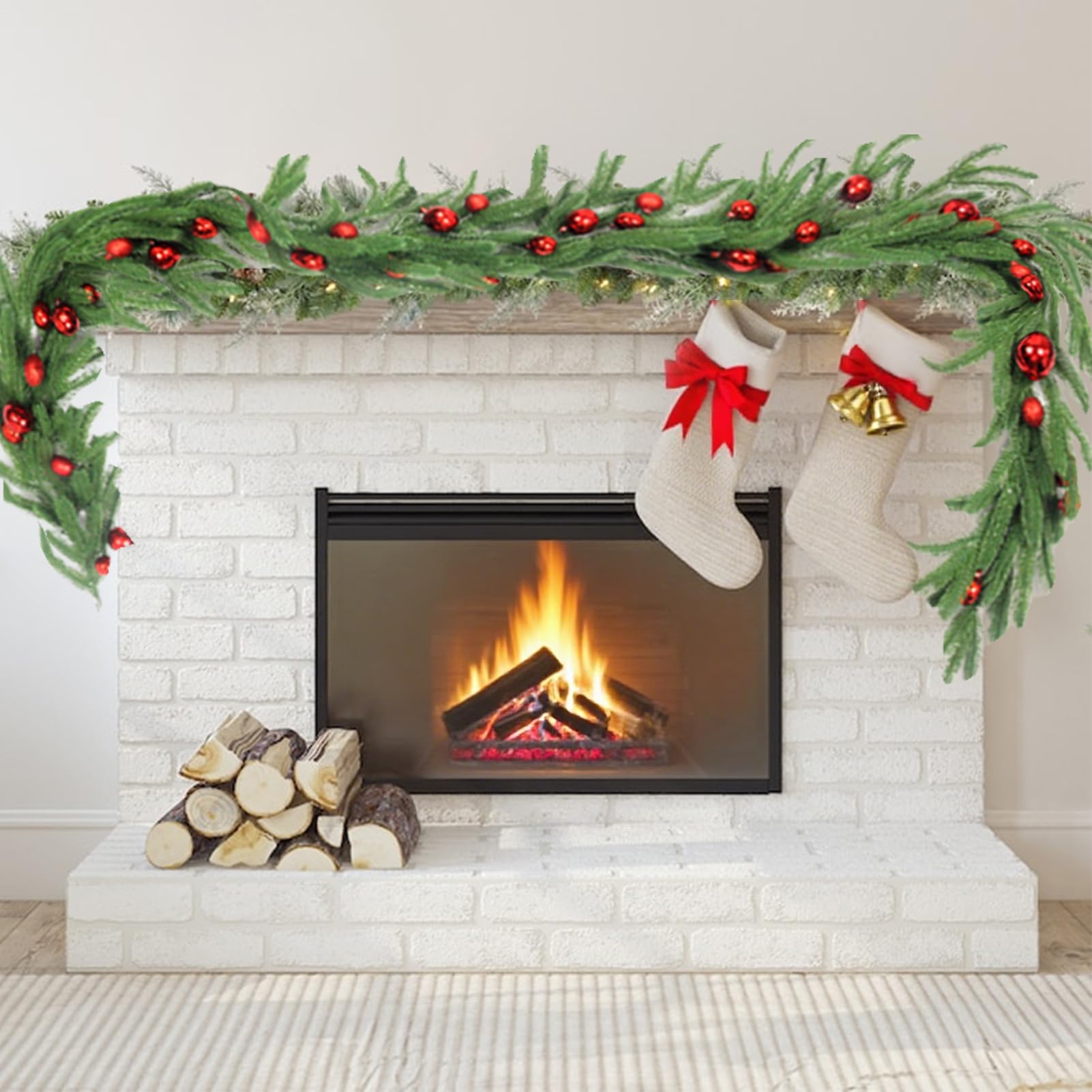 Couronne De Porte De Noël Décoration Murale et Porte en Branches de Pin | Guirlande Décorative En Végétation Artificielle Pour Décoration Maison Intérieur Extérieur Terrasse Jardin
