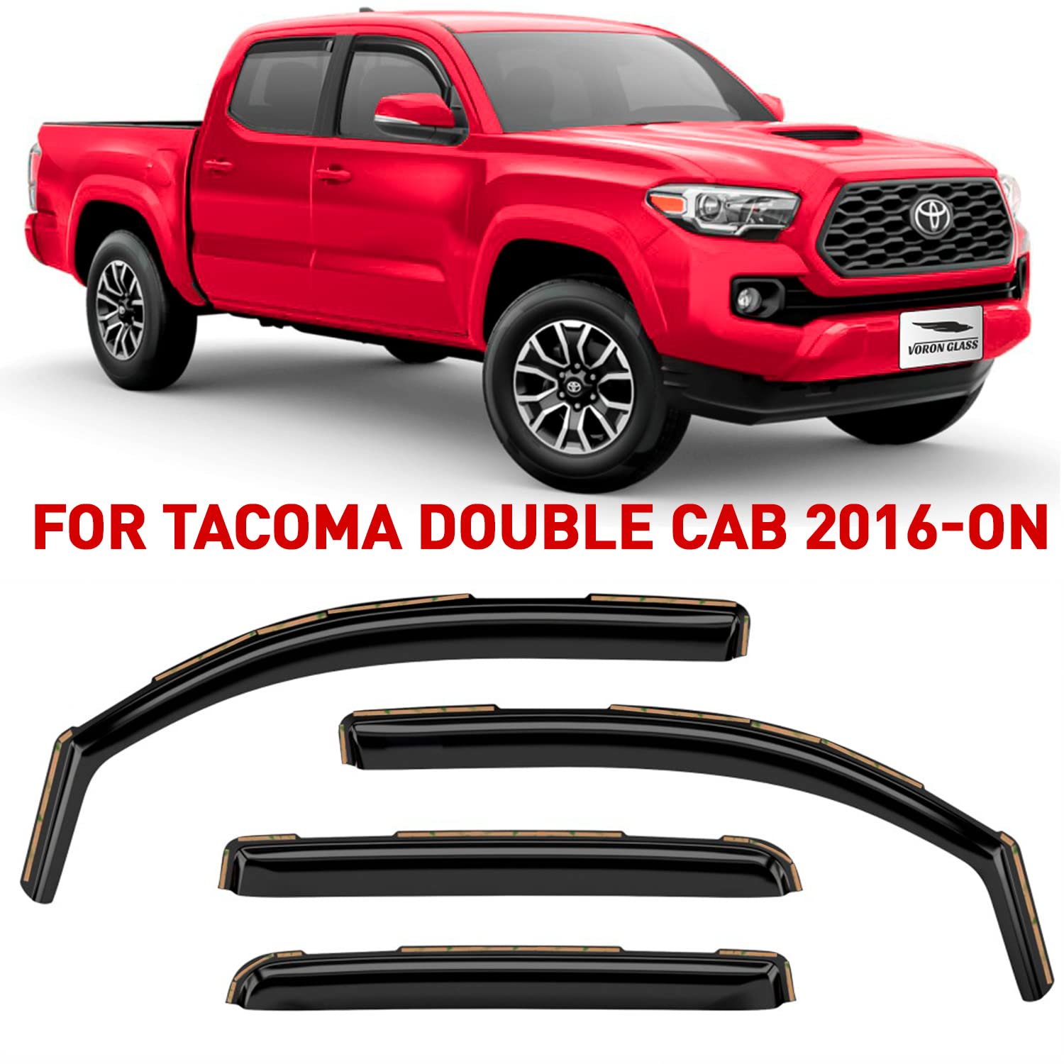 Voron Glassin-Channel Extra Durable Rain Guards for Trucks Toyota Tacoma 2016-2021 Double Cab, Window Deflectors, Vent Window Visors, 4 Pieces - 220056